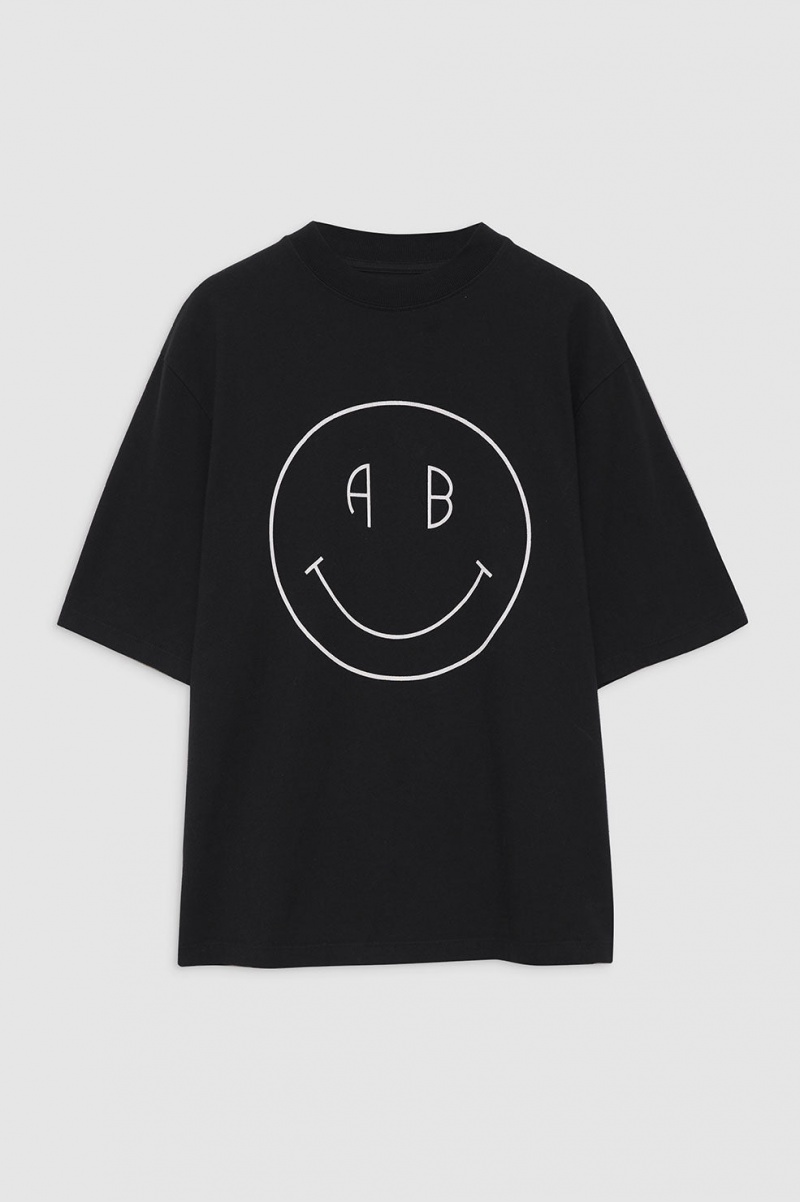 T Shirts Anine Bing Avi Smiley Noir Femme | HBU-8190070